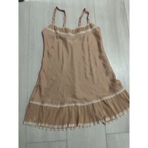 Vintage Victoria's Secret Angels Sleep Cami Sz M Nude  / Ivory Lace Trim Pleated